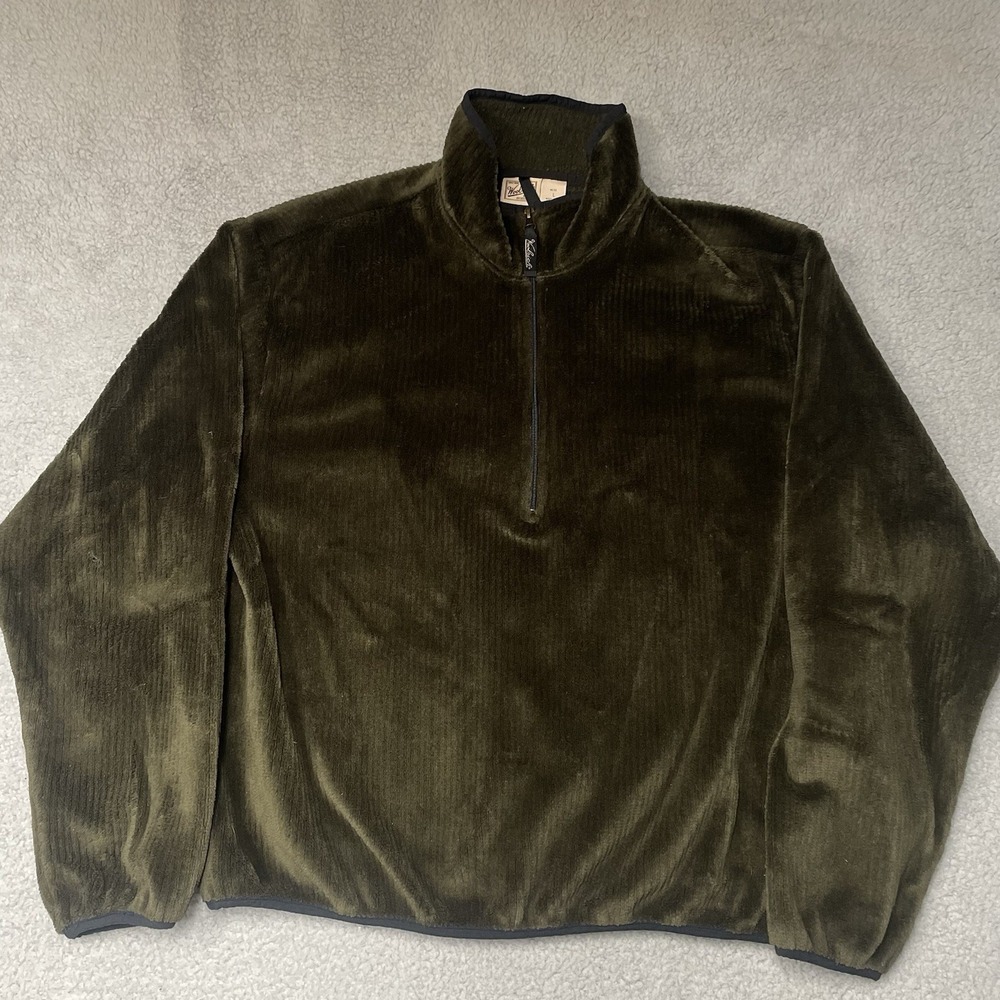 Woolrich Fleece Jacket Mens Large Green Vintage Polartec Ribbed 1/2 Zip USA